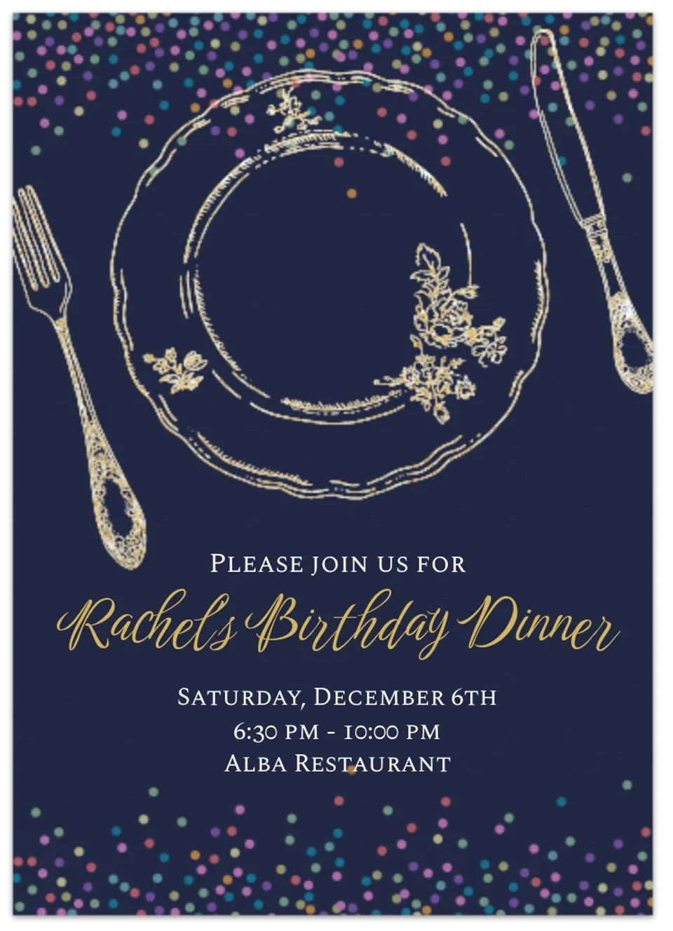 Birthday Dinner Out Plate card