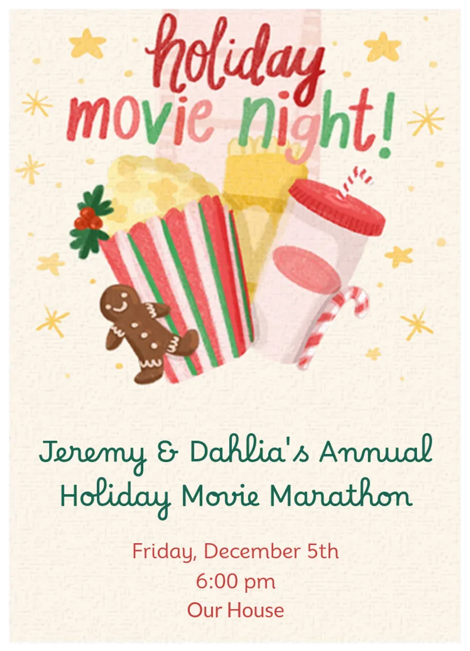 Holiday Movie Night card