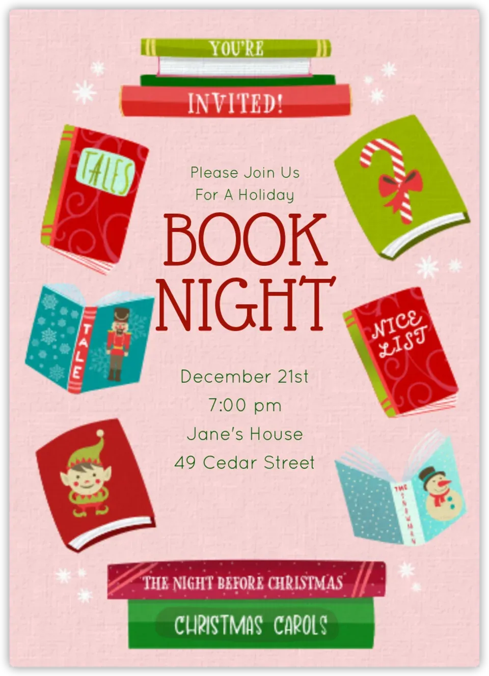 Christmas Book Night card