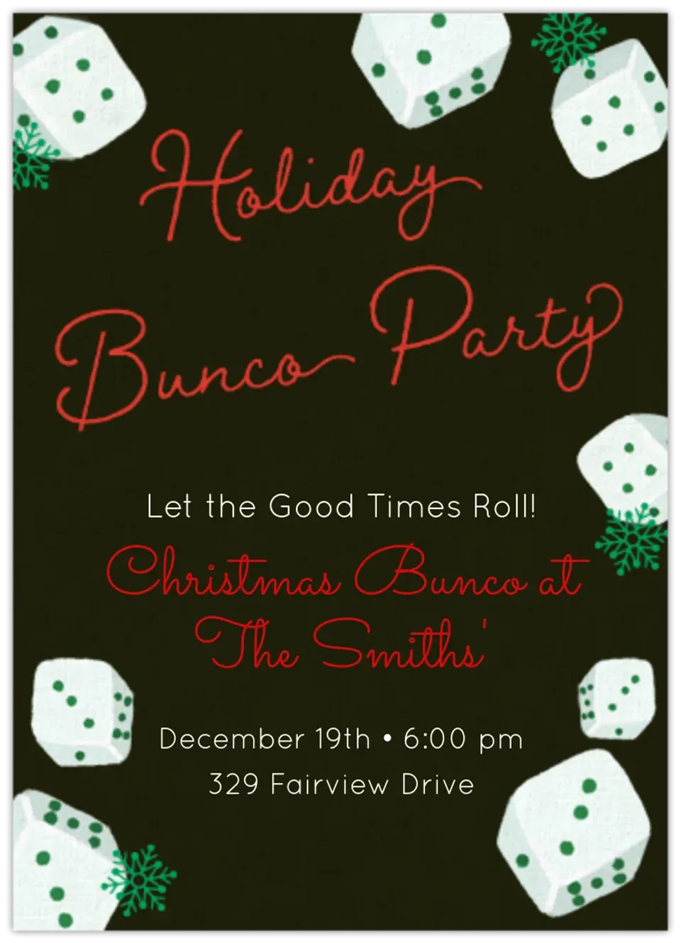 Holiday Bunco card