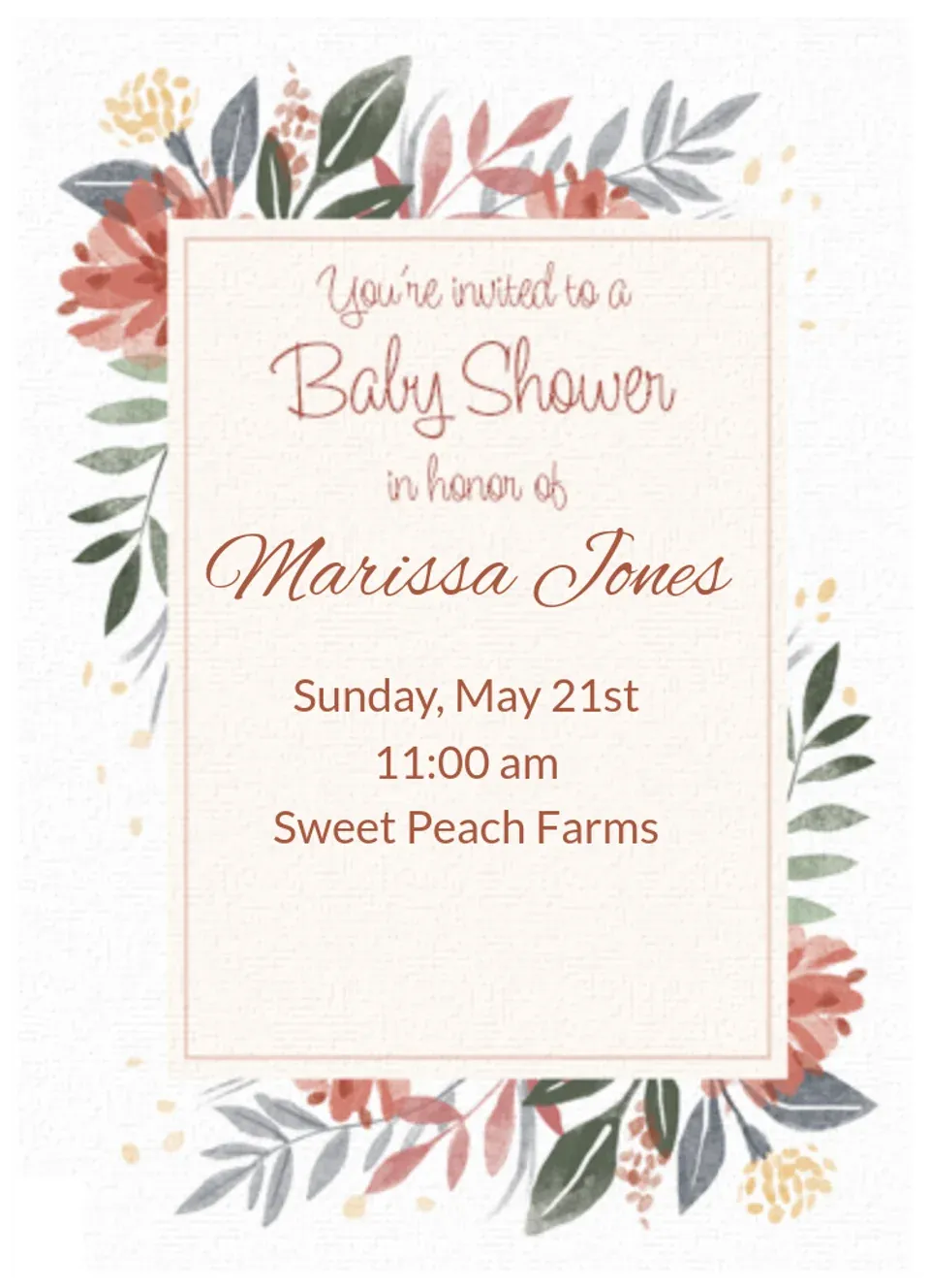 Rust Floral Baby card