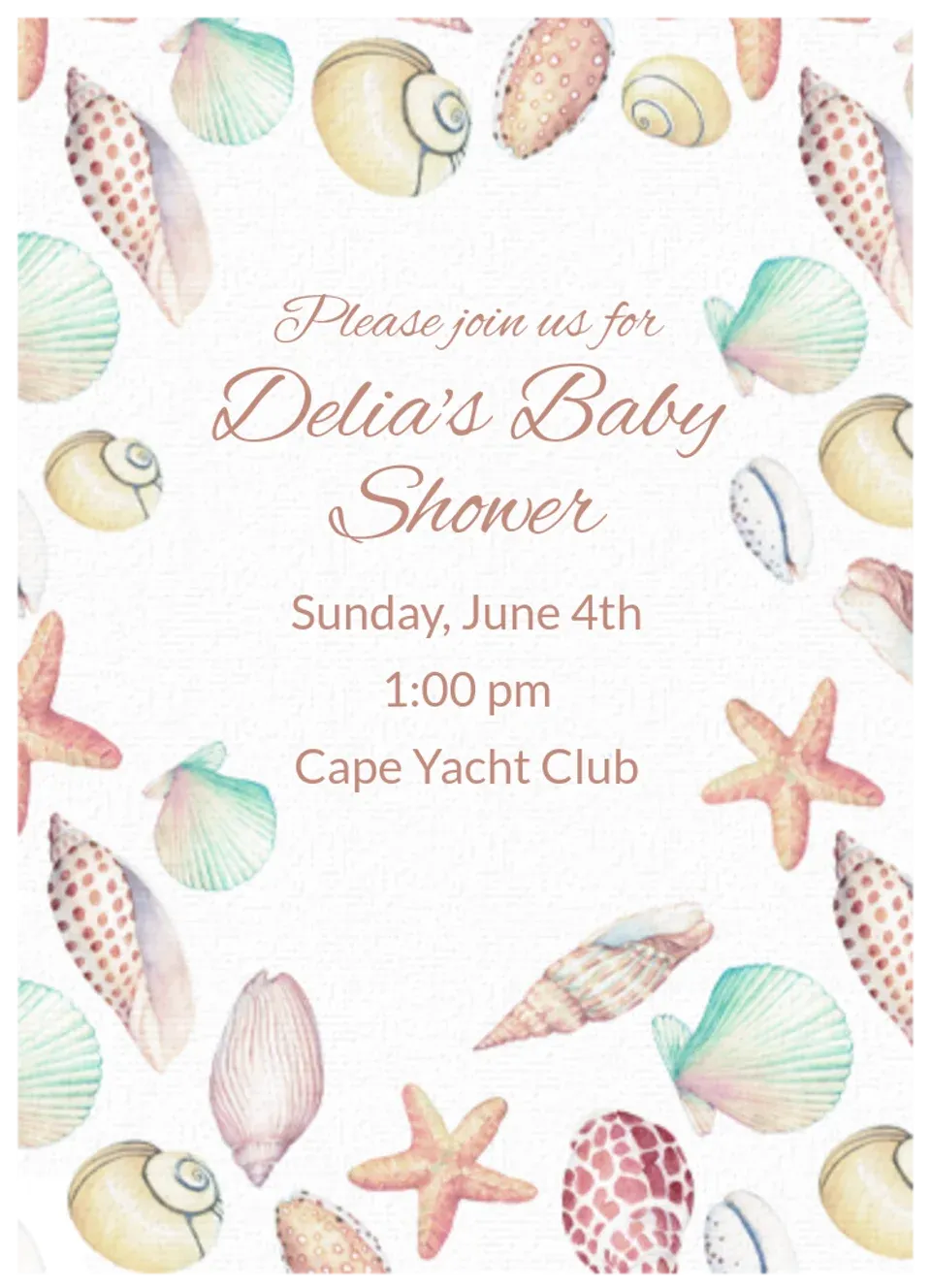 Seashell Baby Shower card