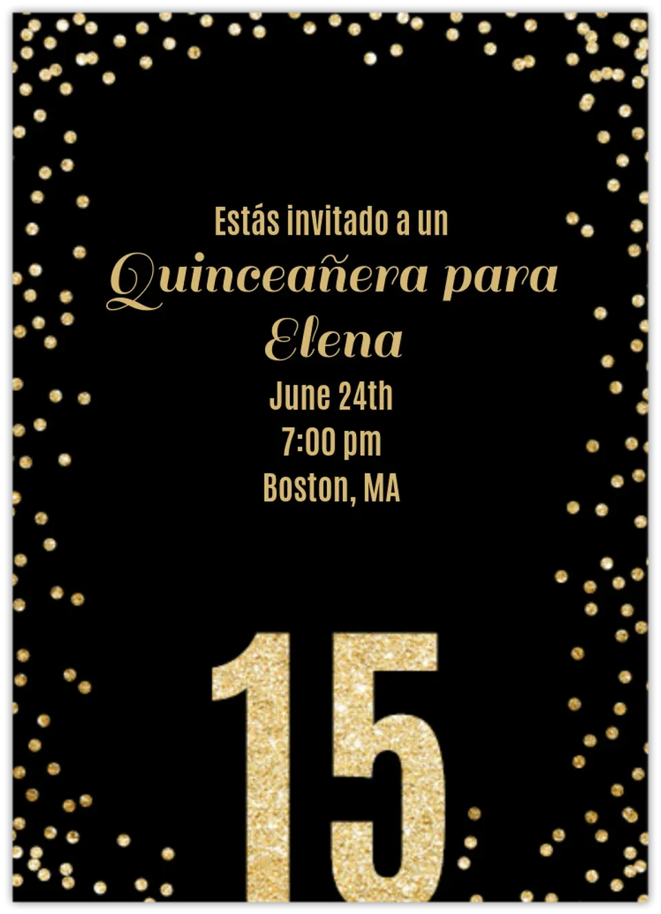 Glitter Quinceañera card