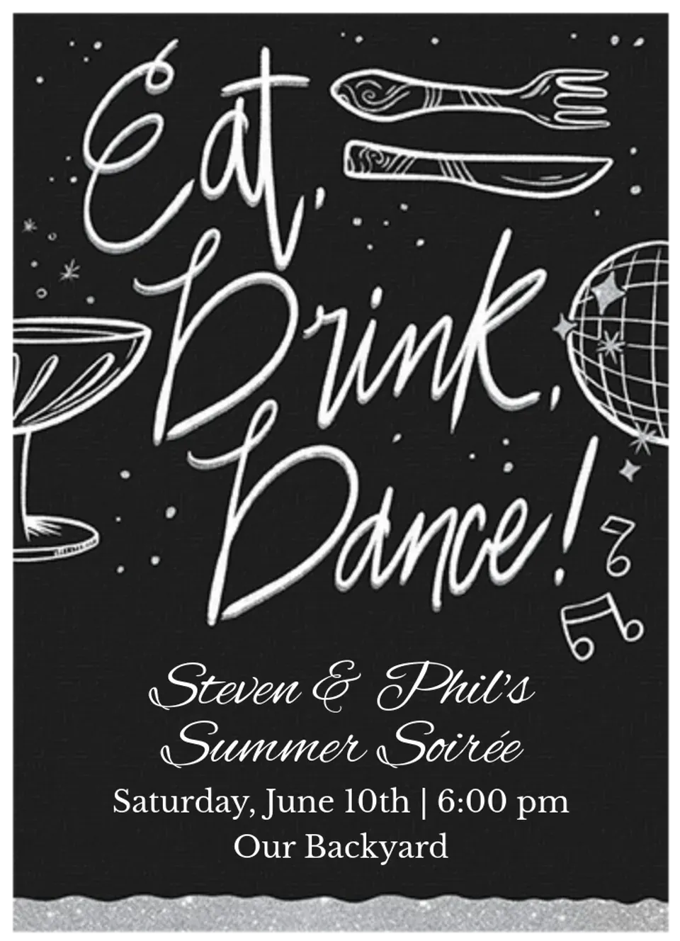 Eat, Drink, Dance card