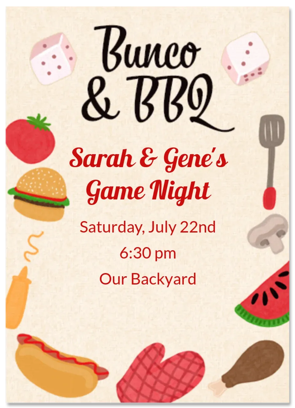 Bunco & BBQ card