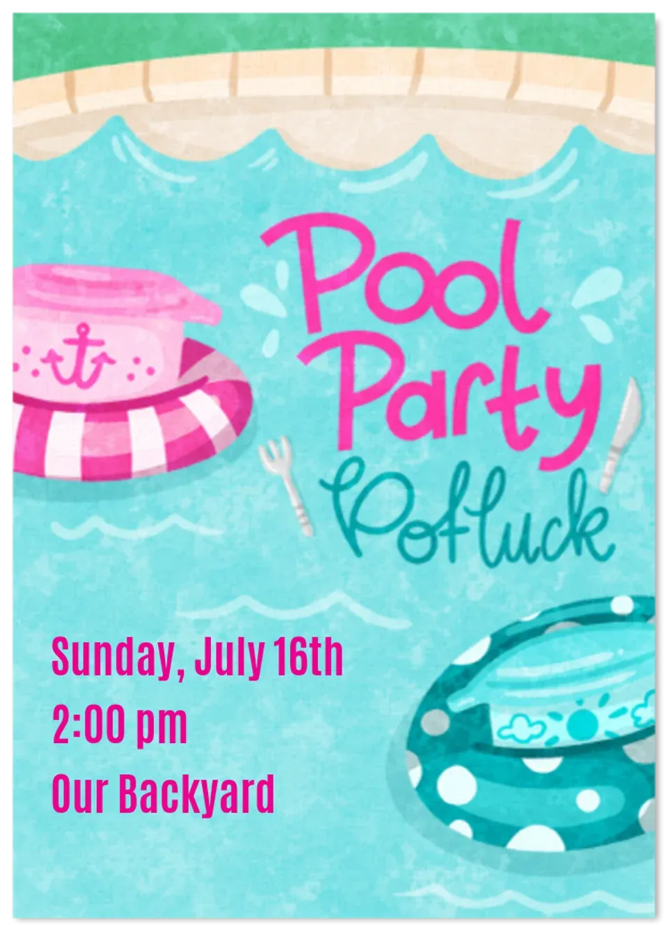 Pool Party Potluck card