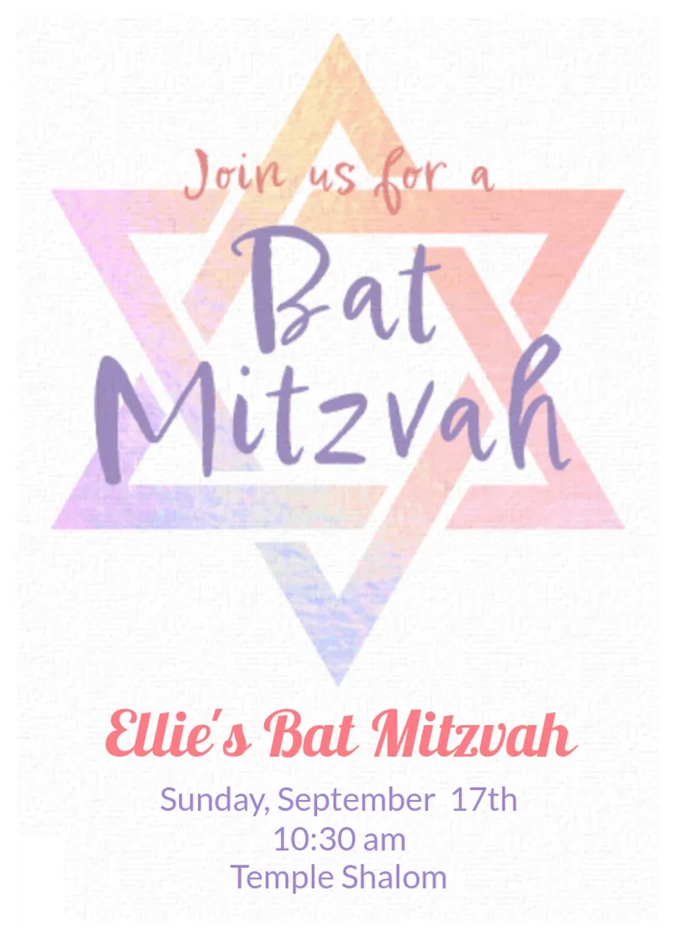 Large Star Bat Mitzvah card