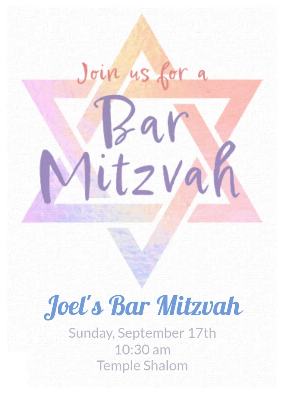 Large Star Bar Mitzvah card