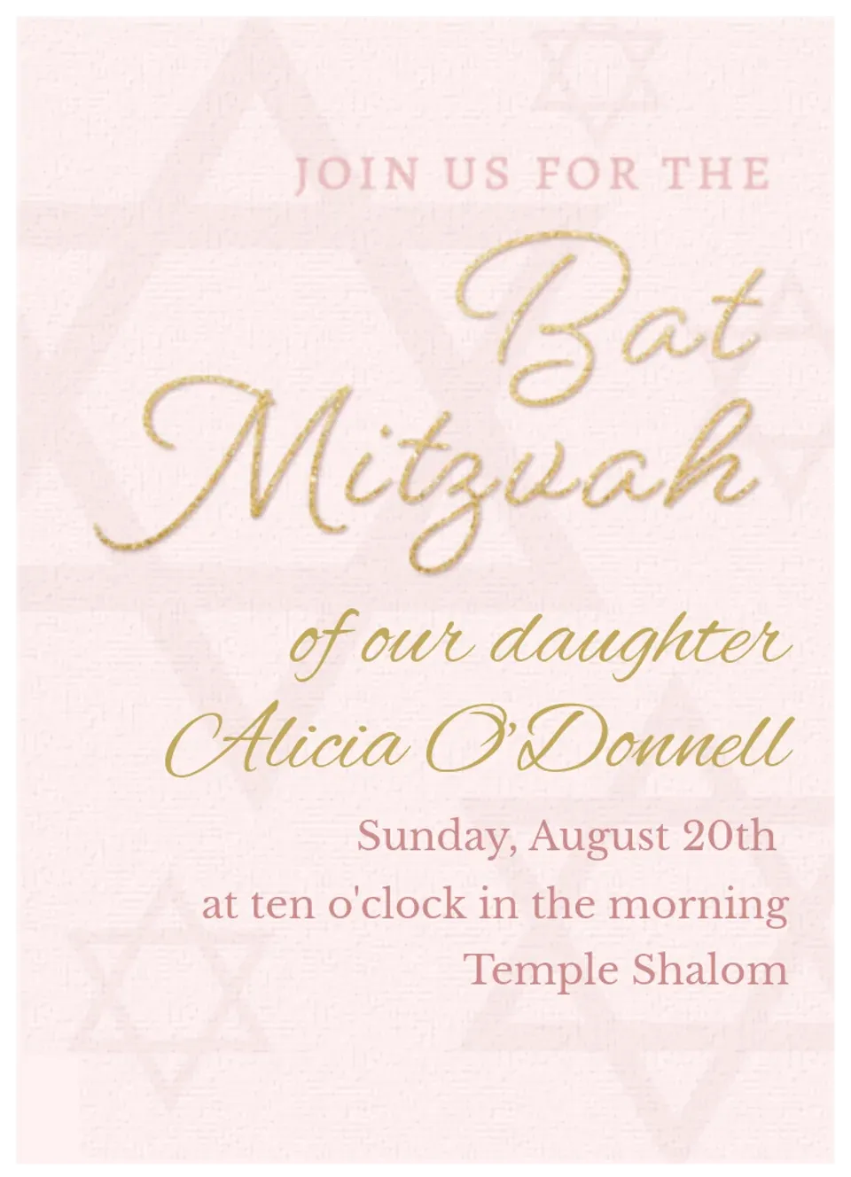 Subtle Star Bat Mitzvah card