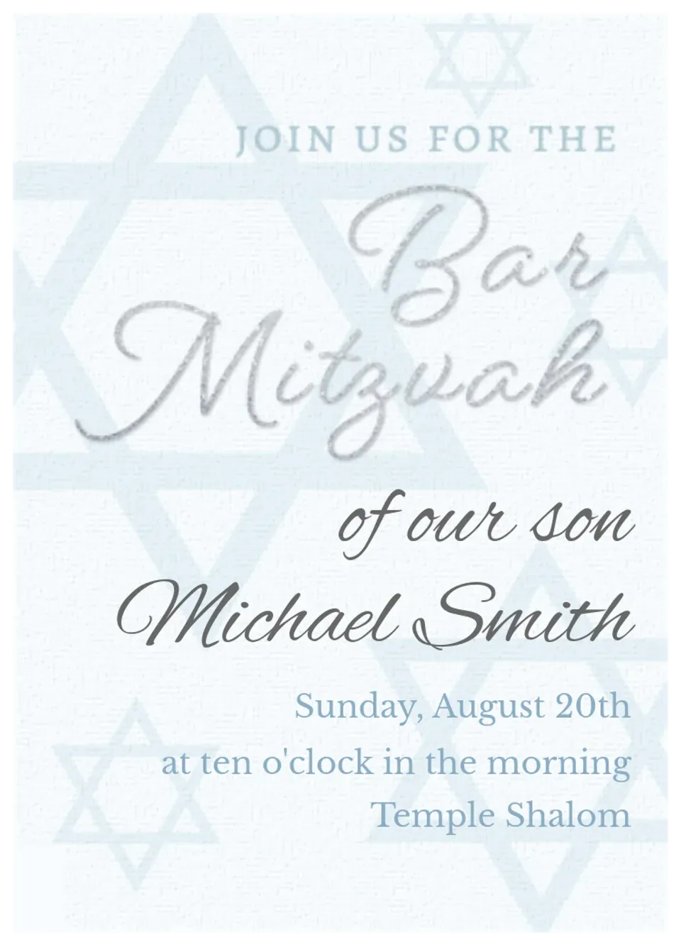 Subtle Star Bar Mitzvah card