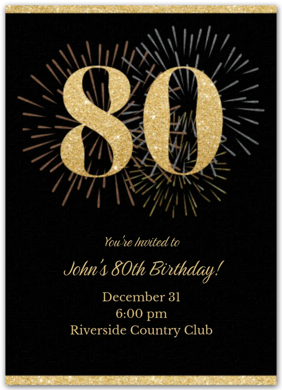 Milestone Fireworks Birthday 80 card