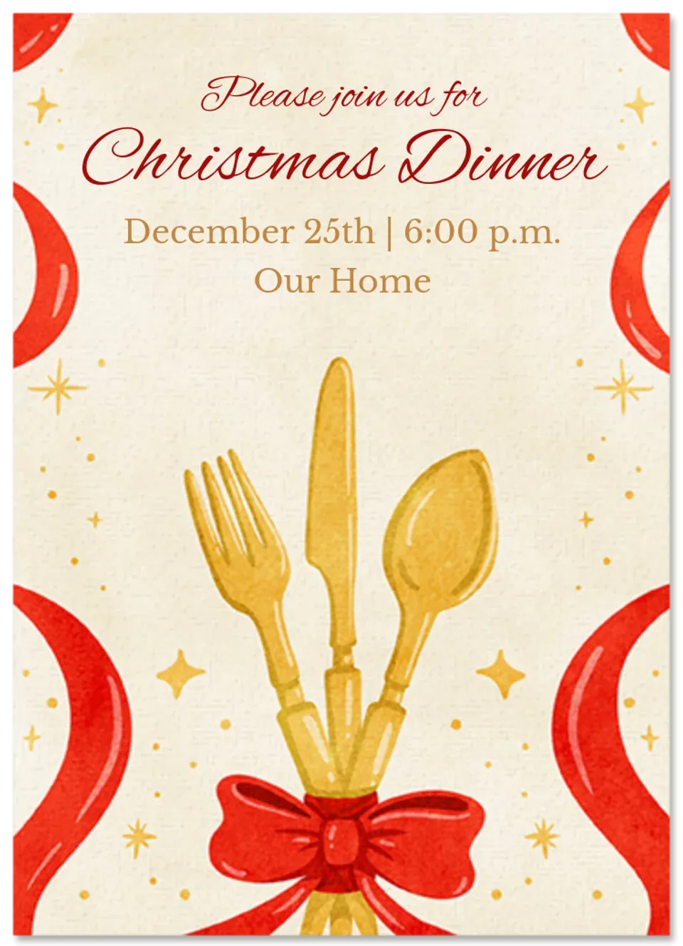 Holiday Dinner Utensils card