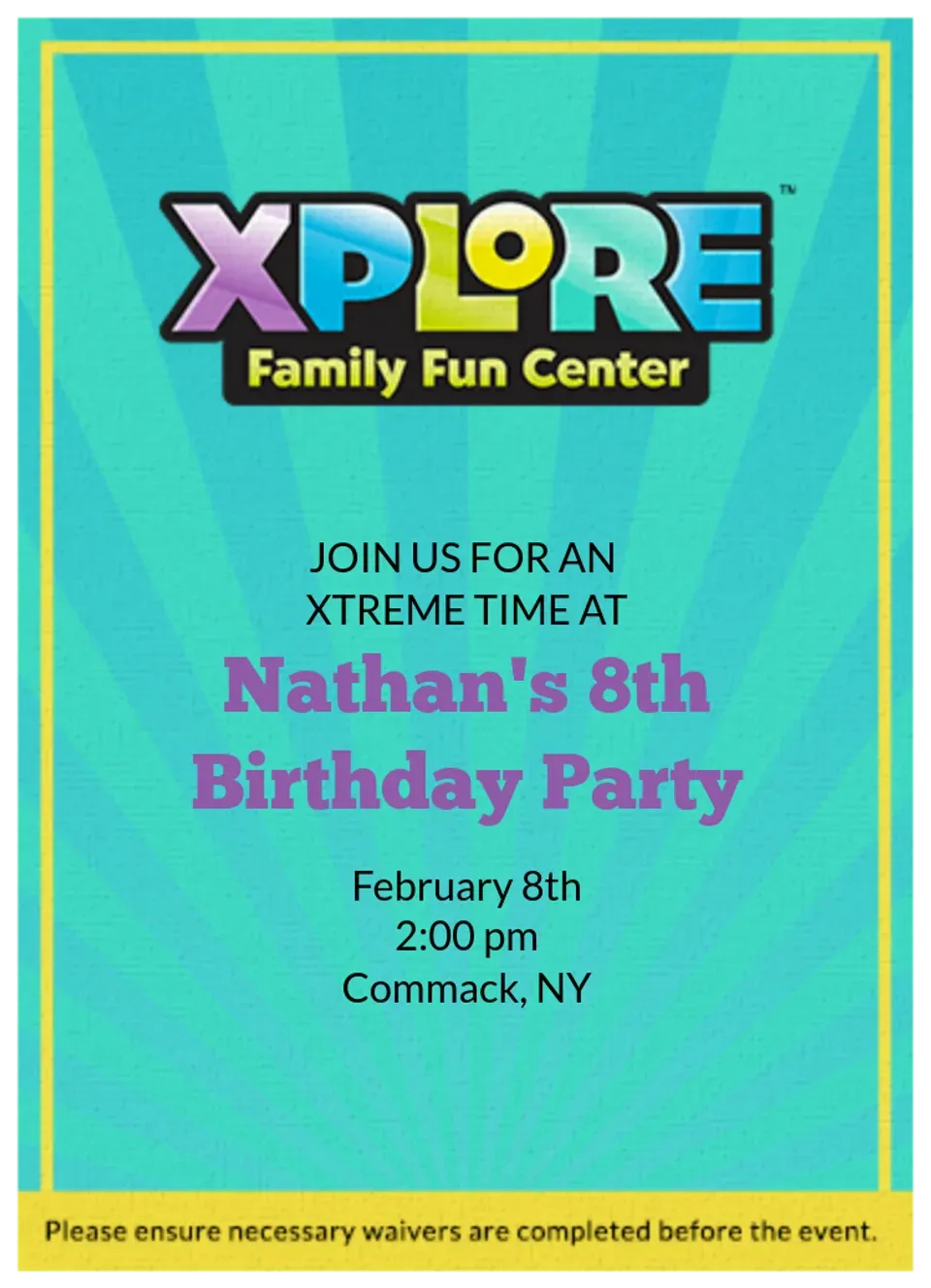 Xplore Family Fun Center | Party card
