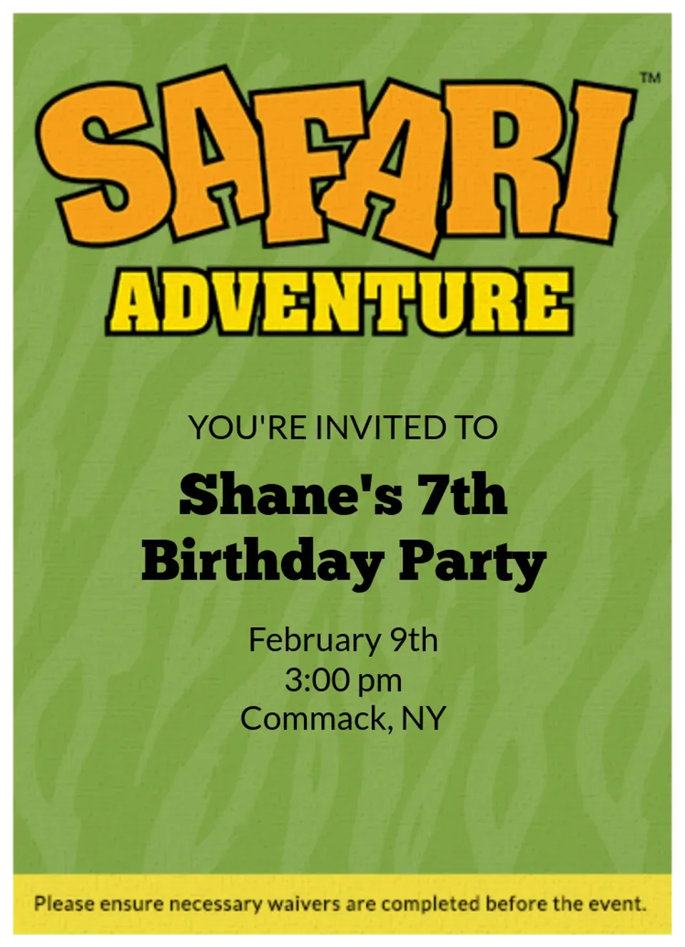 Safari Adventure | Party card