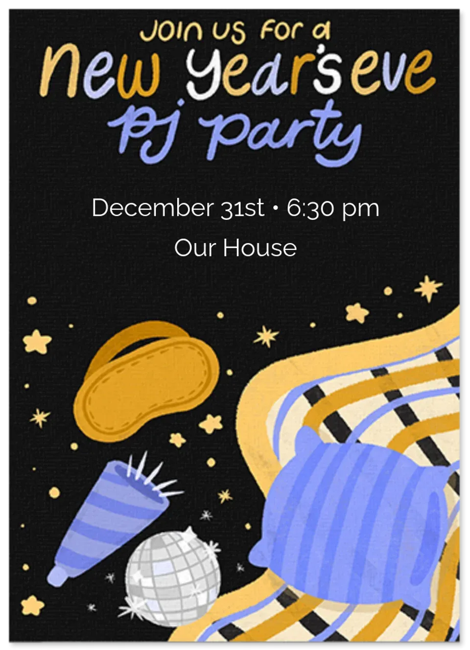 New Year's PJ Party card