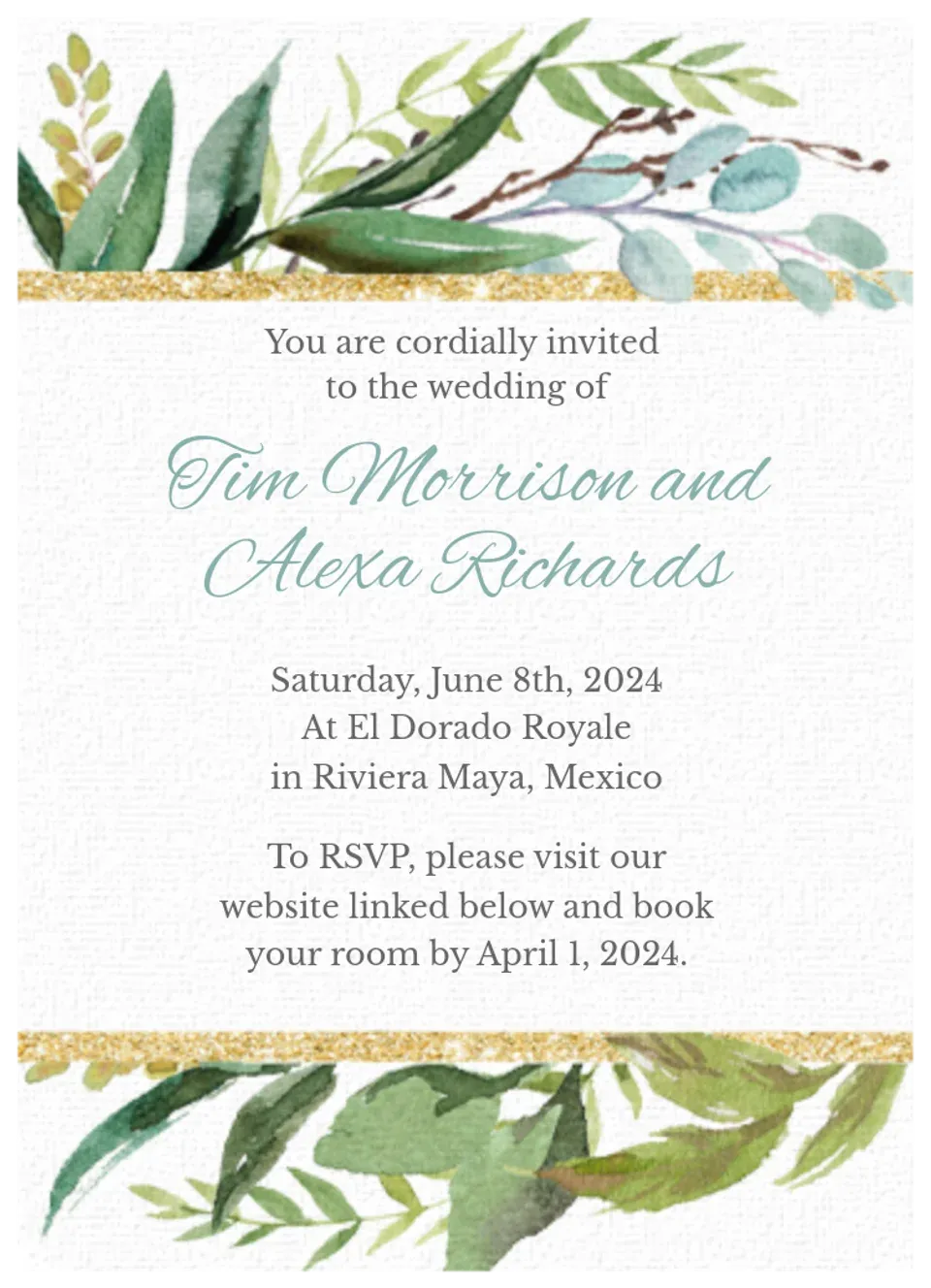 Romance Travel Group | Greenery card