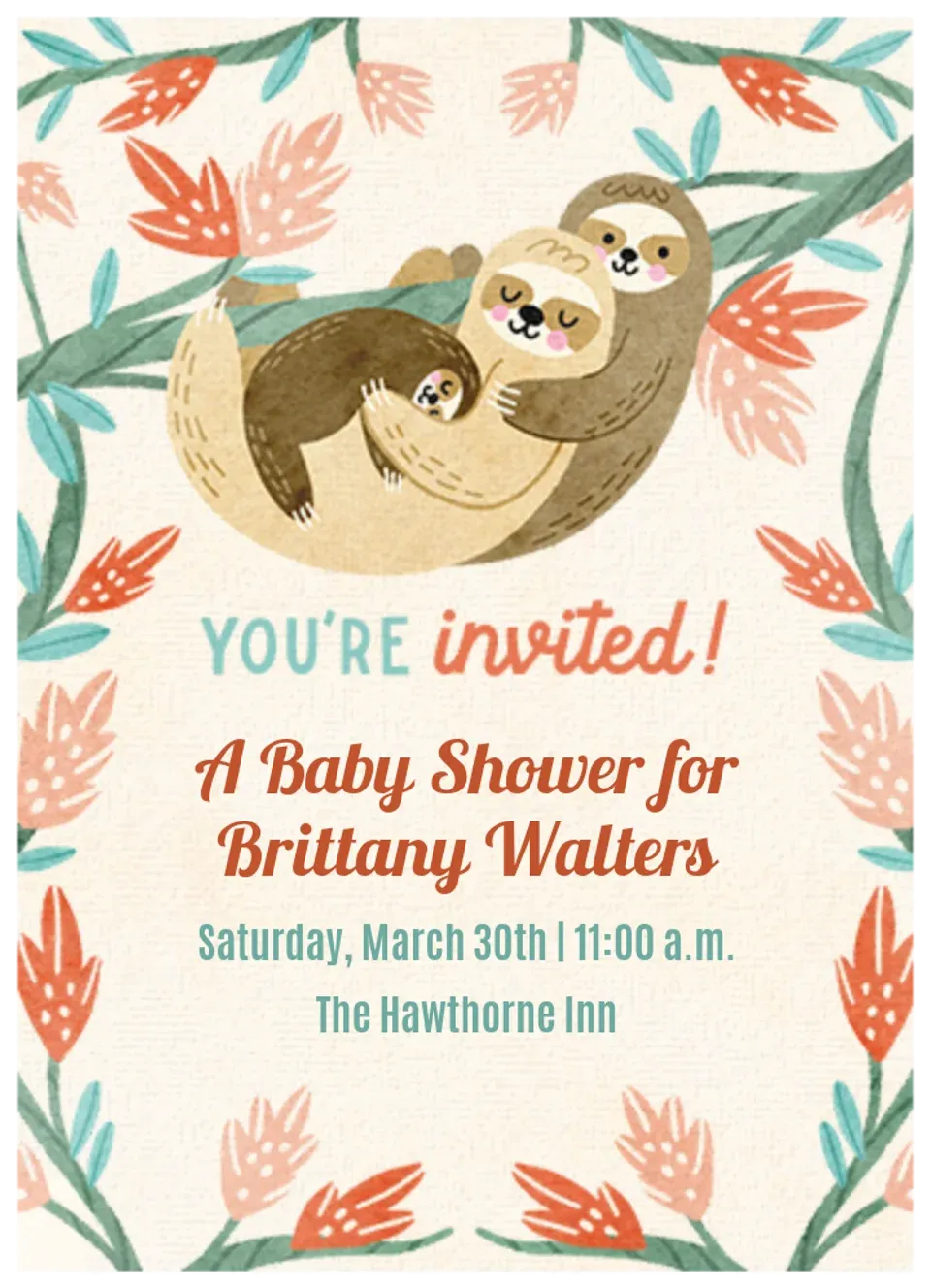 Sloth Baby Shower card