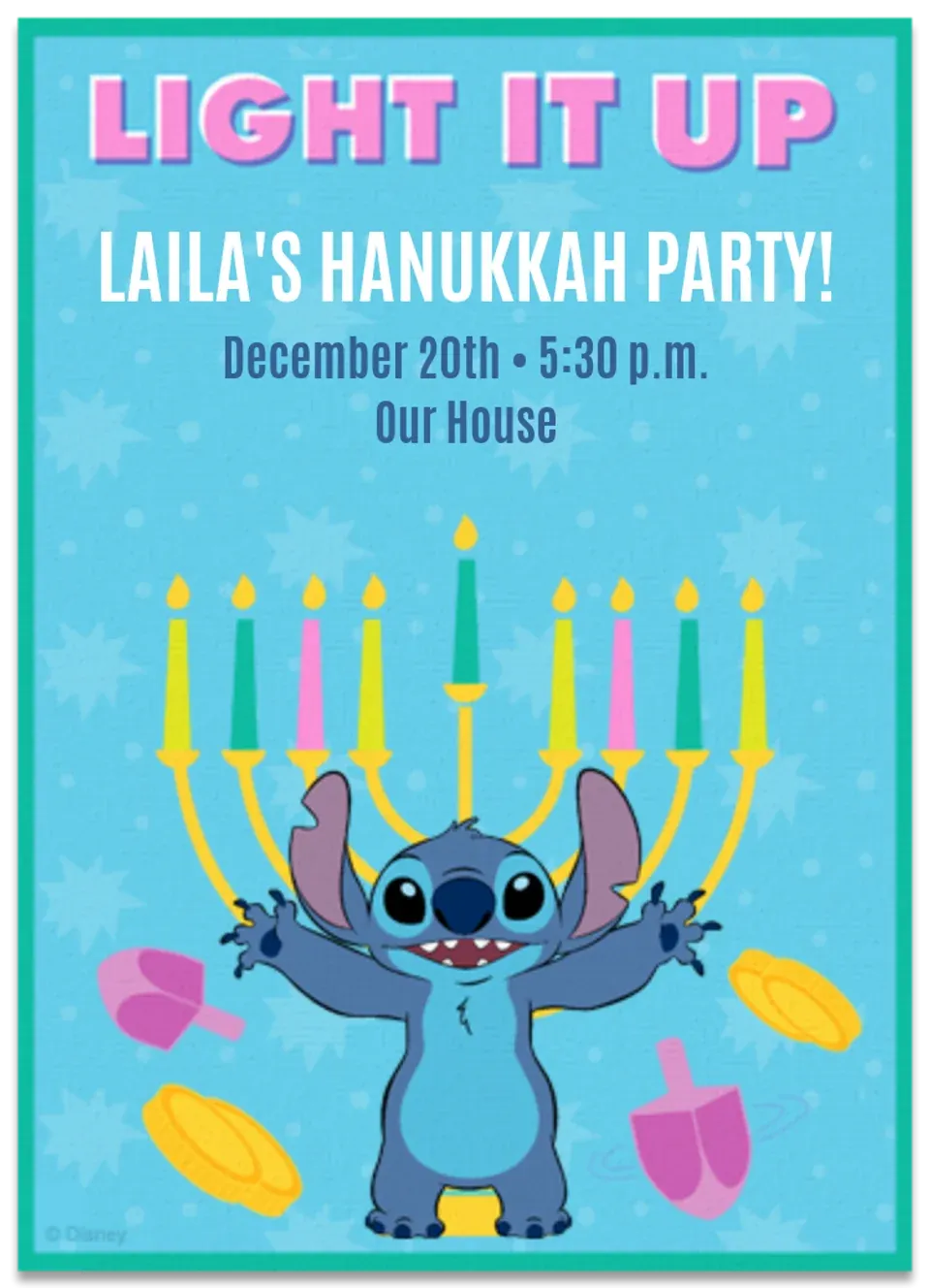 Stitch Hanukkah  card