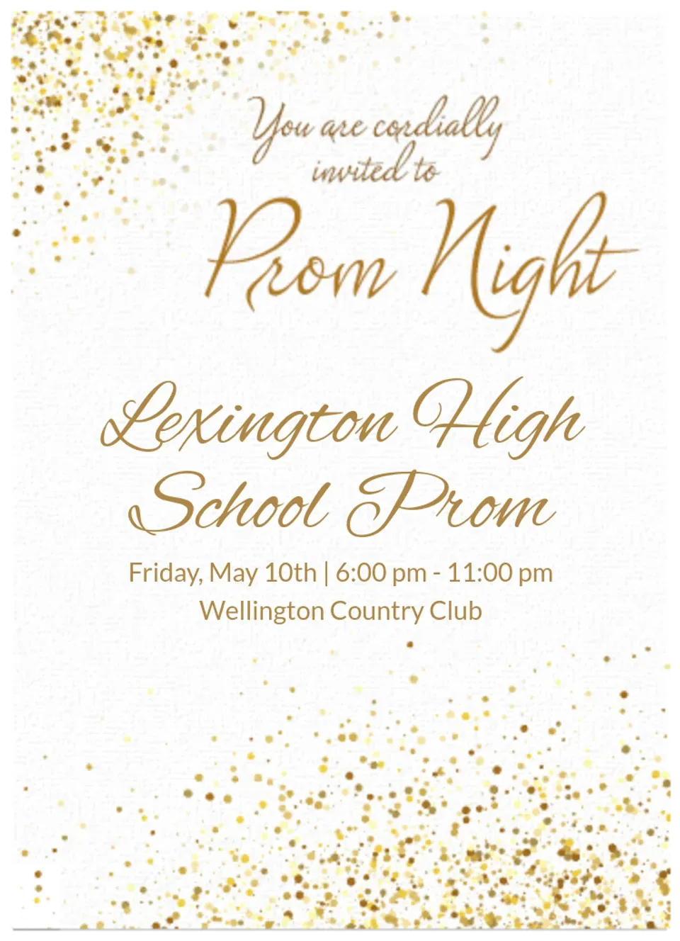Gold Confetti Prom card