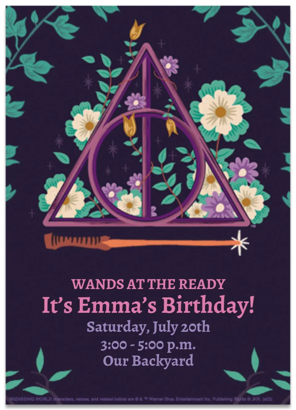 Harry Potter | Floral Deathly Hallows card