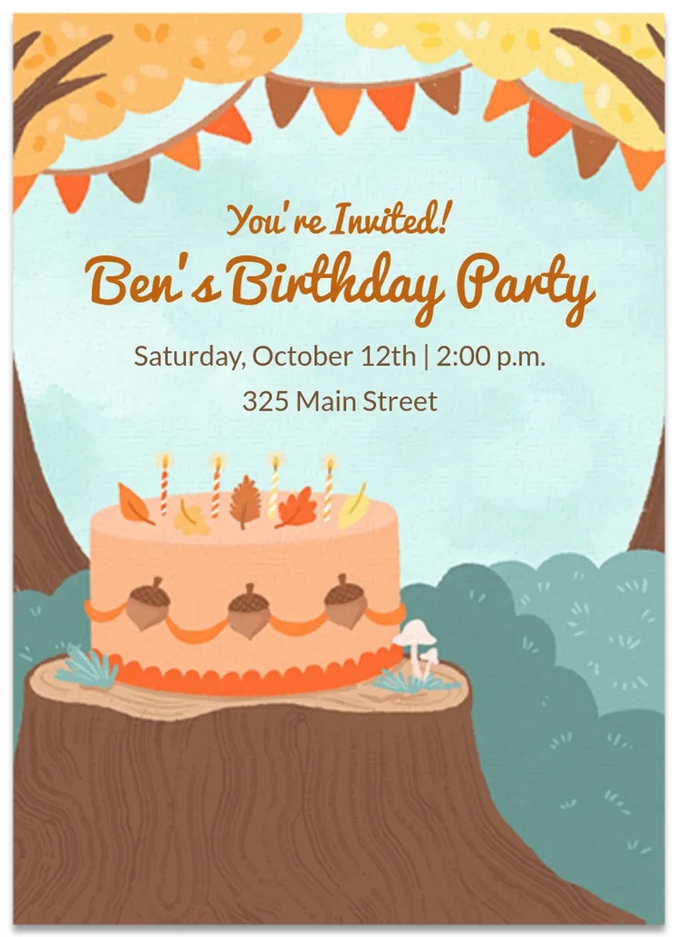 Fall Woodland Birthday Cake card