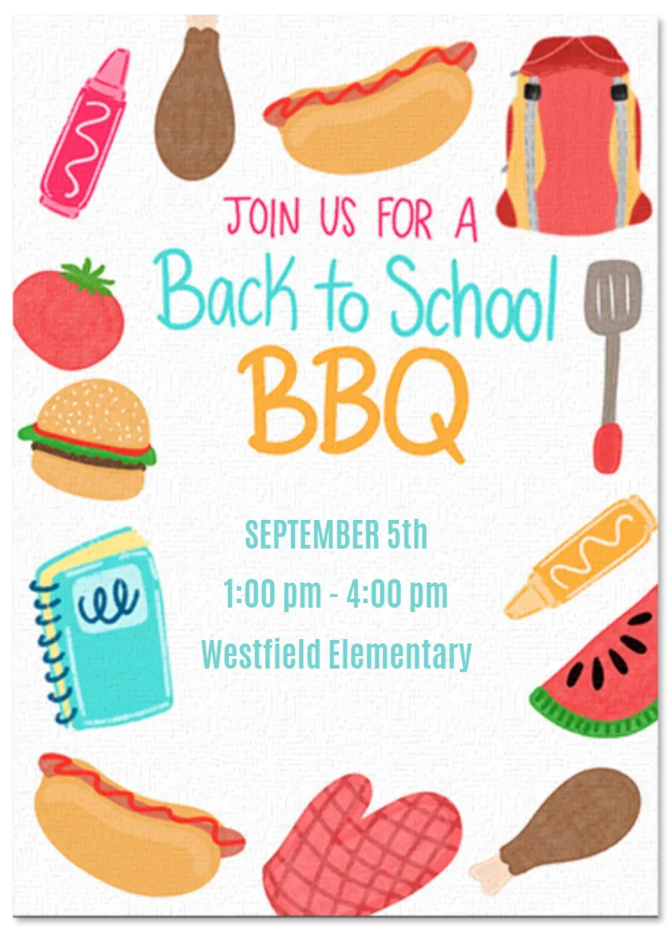 Back to School BBQ card