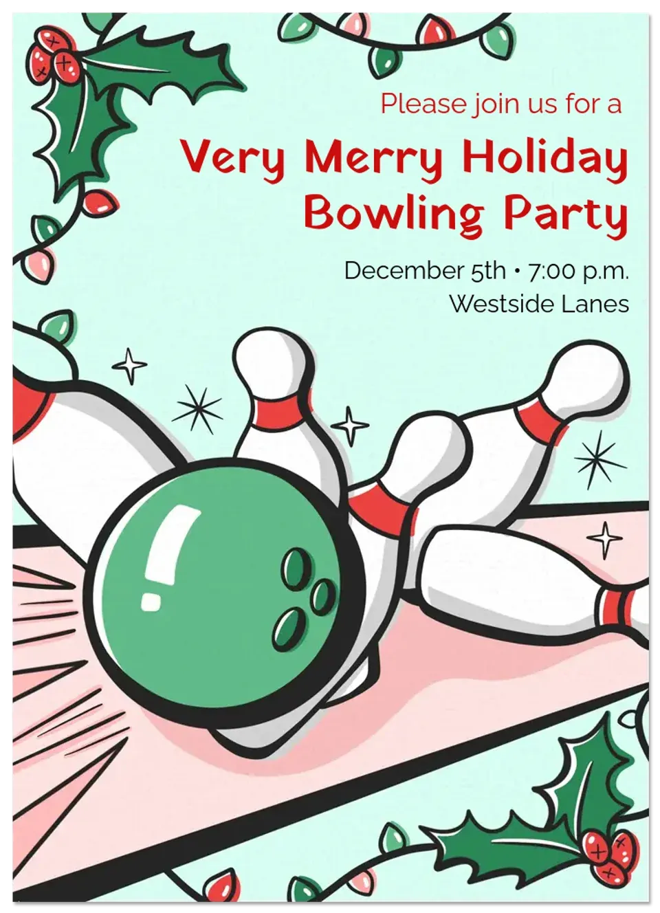 Retro Holiday Bowling card