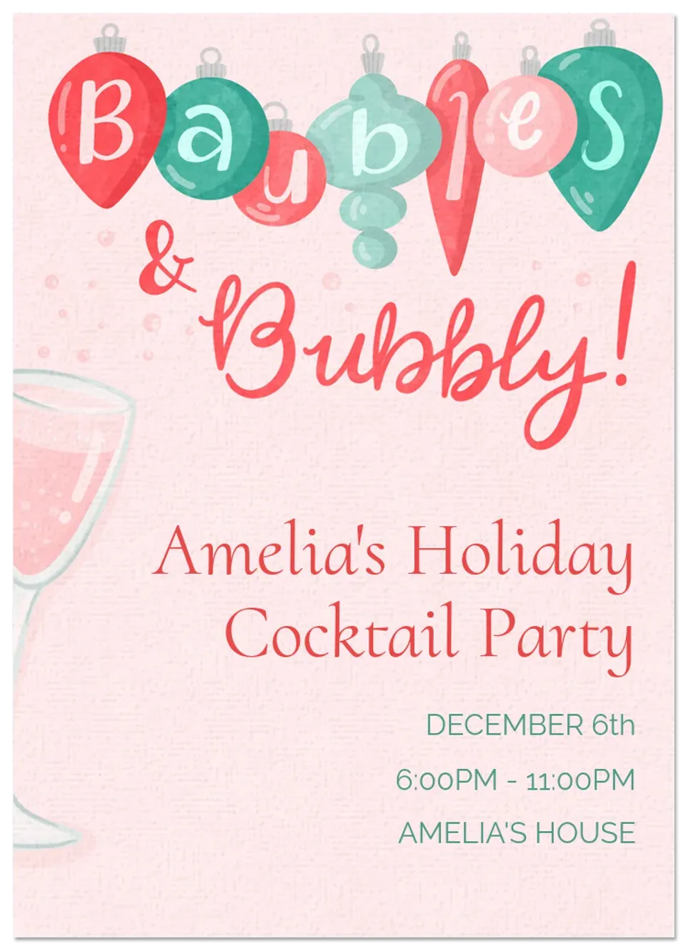 Baubles & Bubbly card