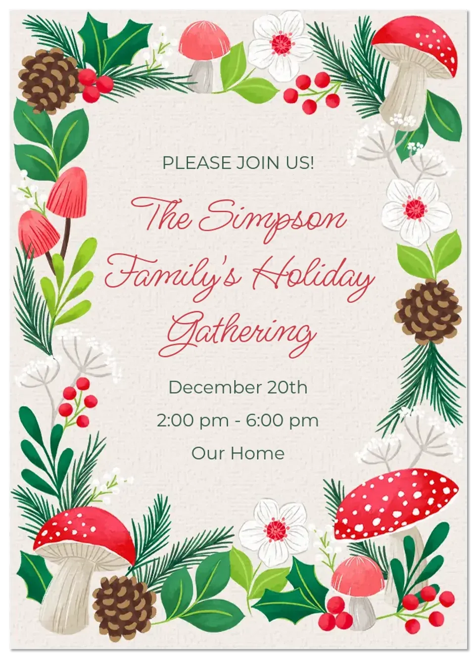 Holiday Woodland Mushroom card