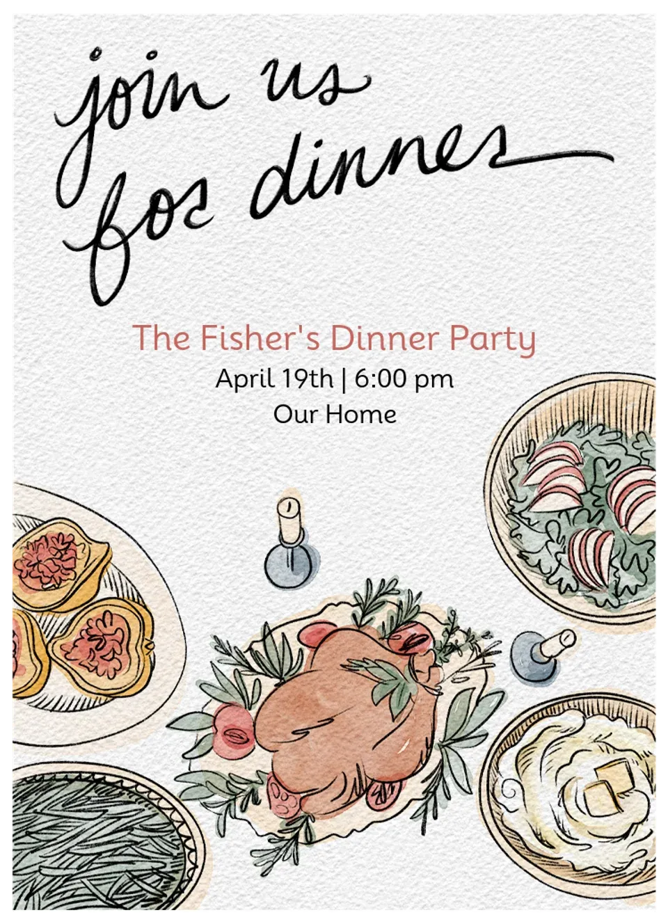 Hand Drawn Dinner Party card
