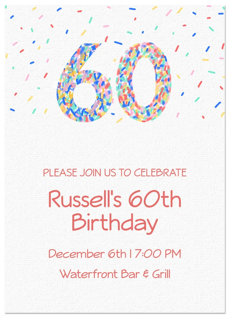 60th Birthday Sprinkles card
