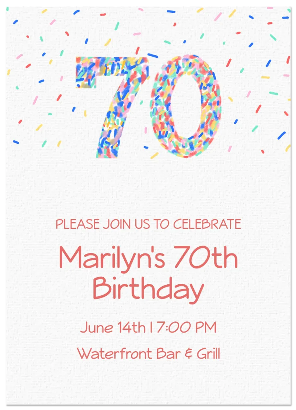 70th Birthday Sprinkles card
