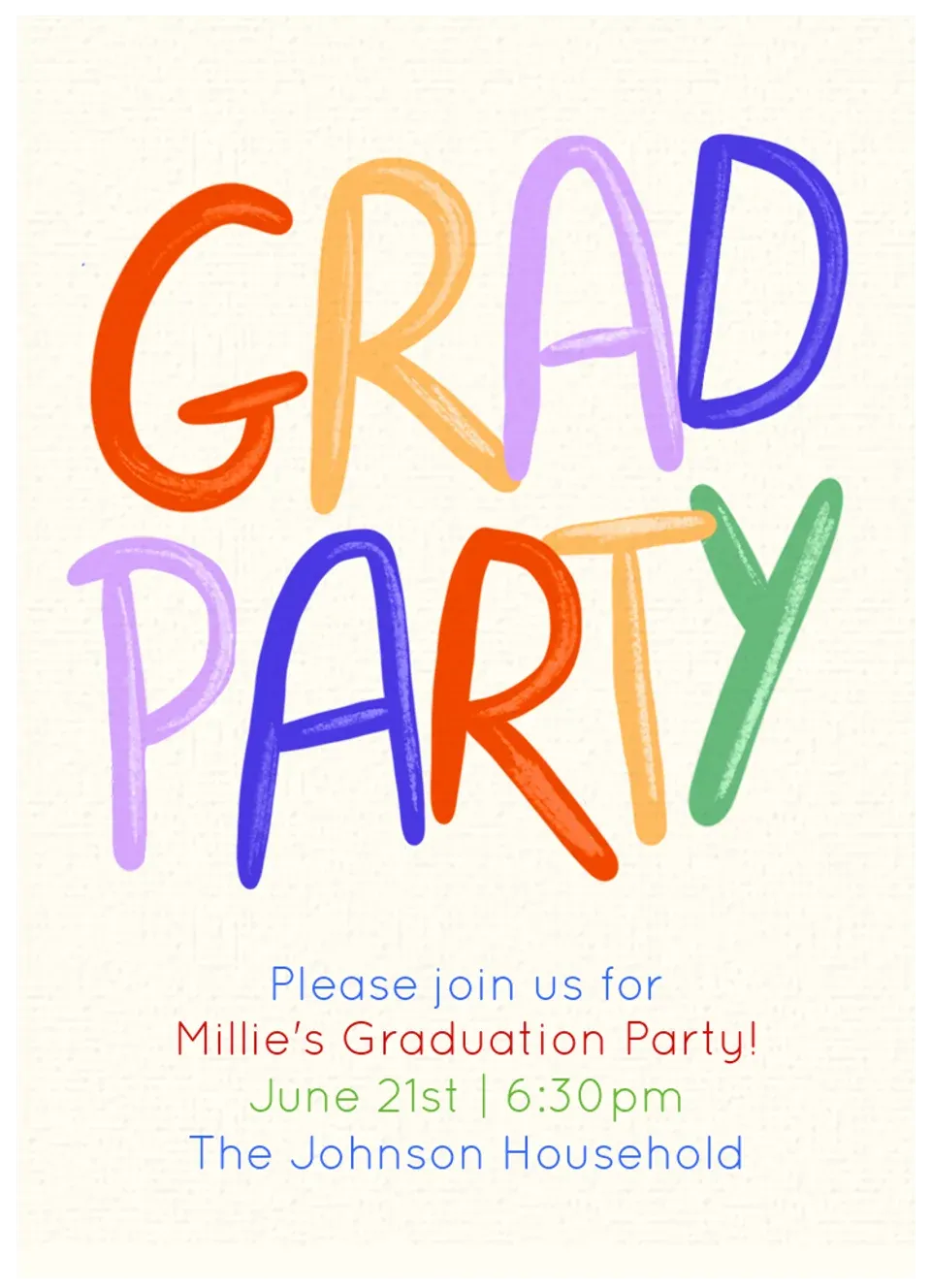 Grad Party Lettering card