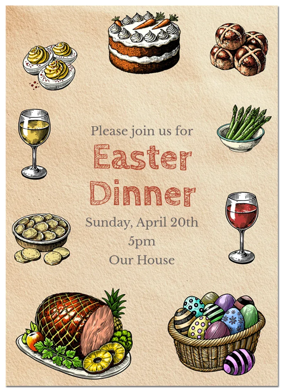 Easter Dinner Illustration card
