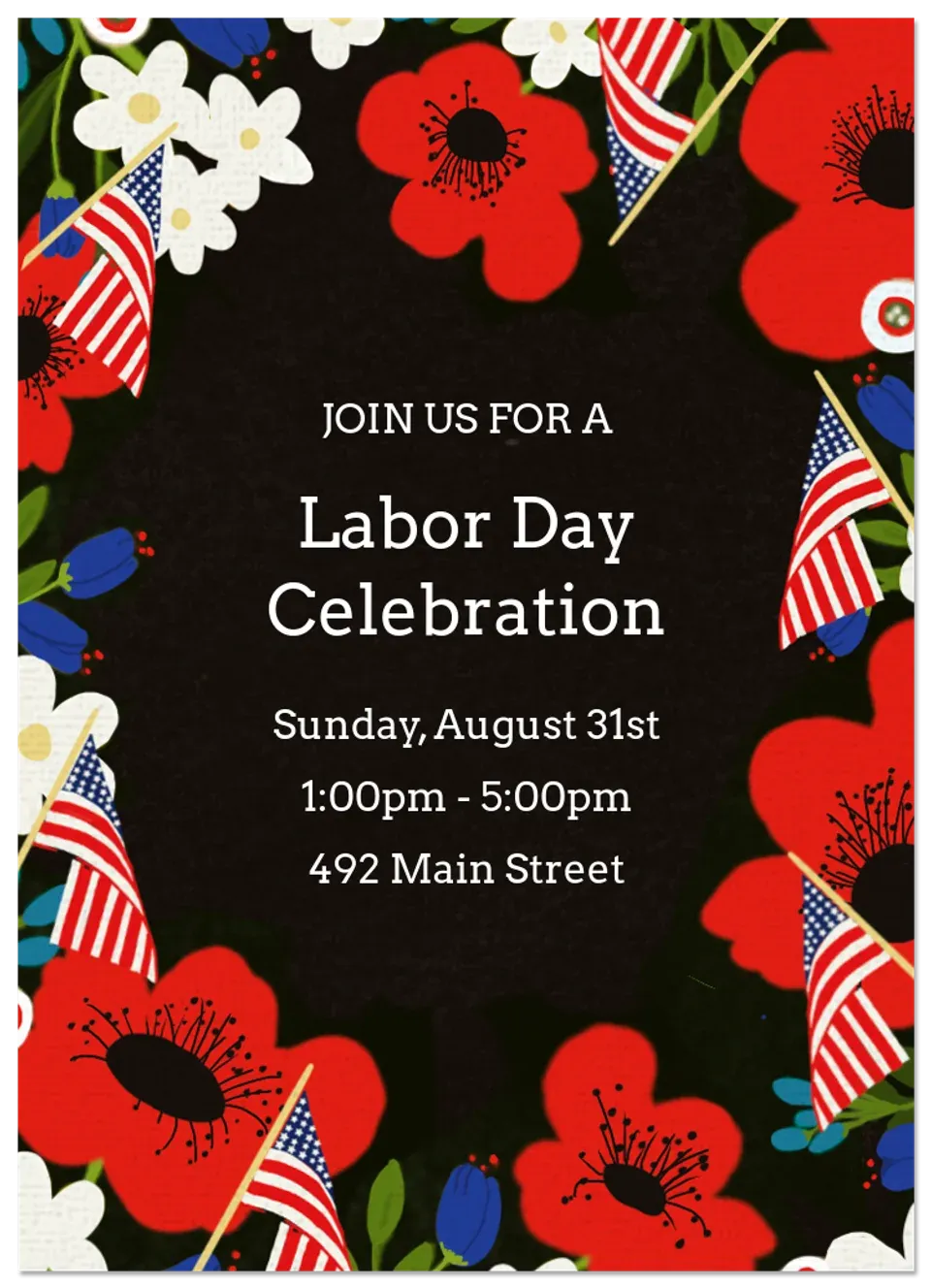 Red White Blue Floral card