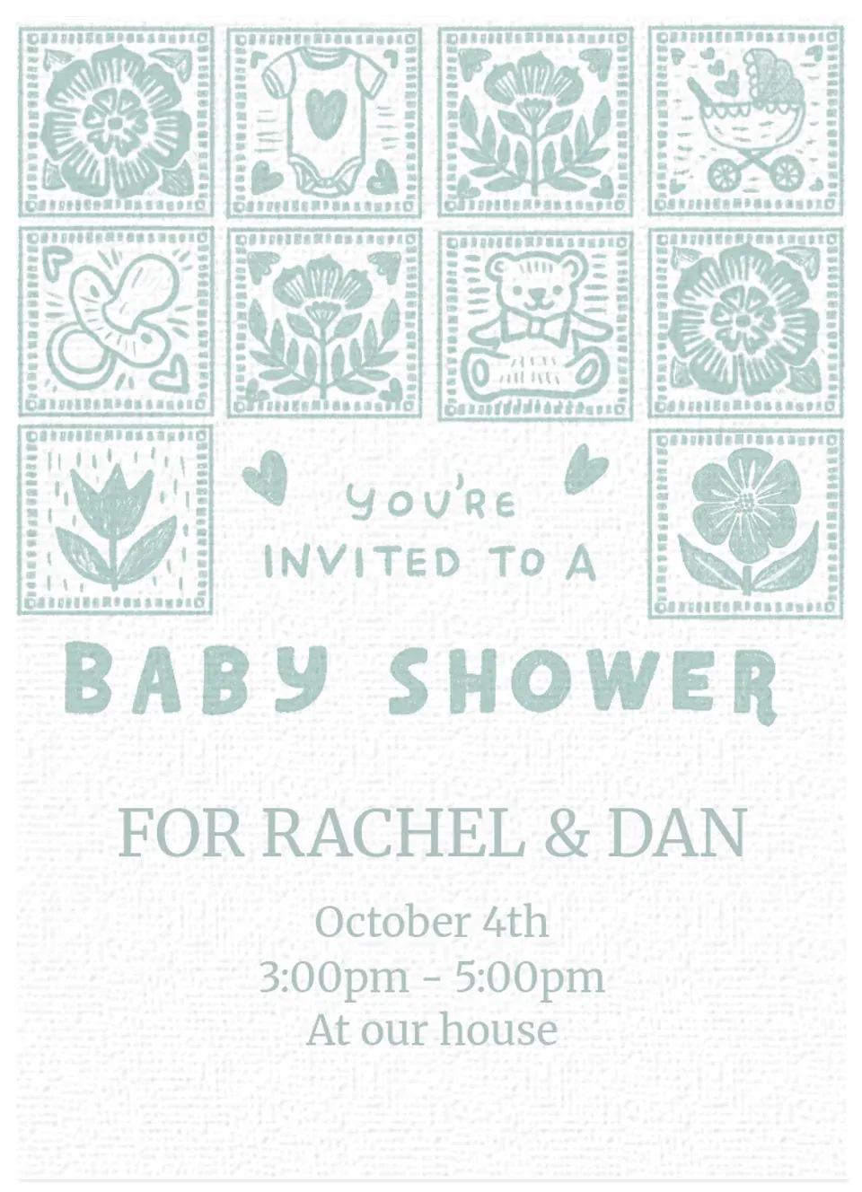 Woodblock Baby Shower card