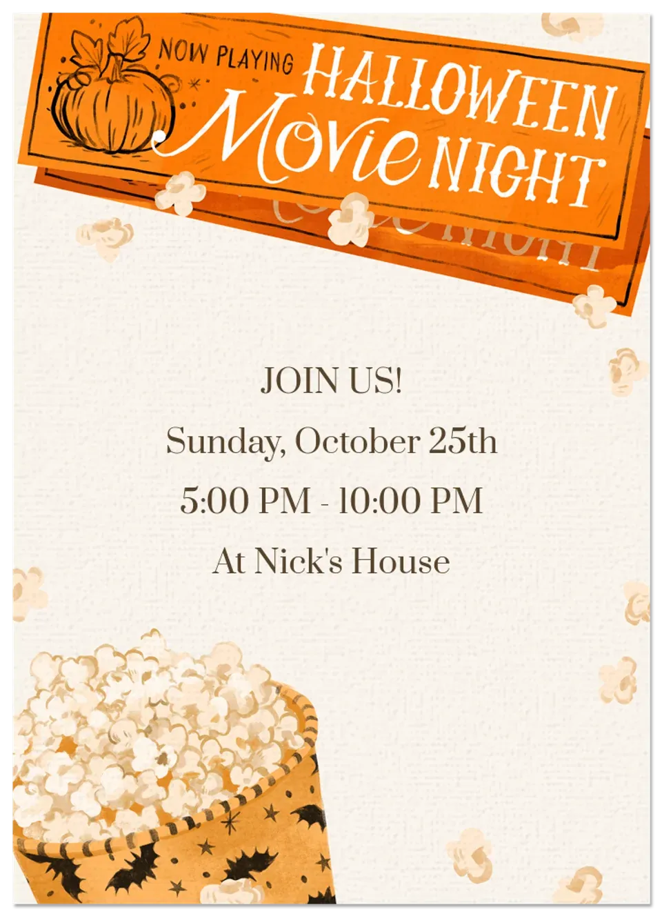 Retro Halloween Movie Night card