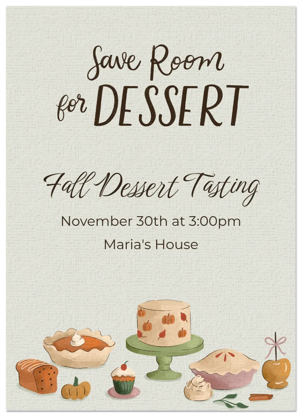 Save Room for Desserts card