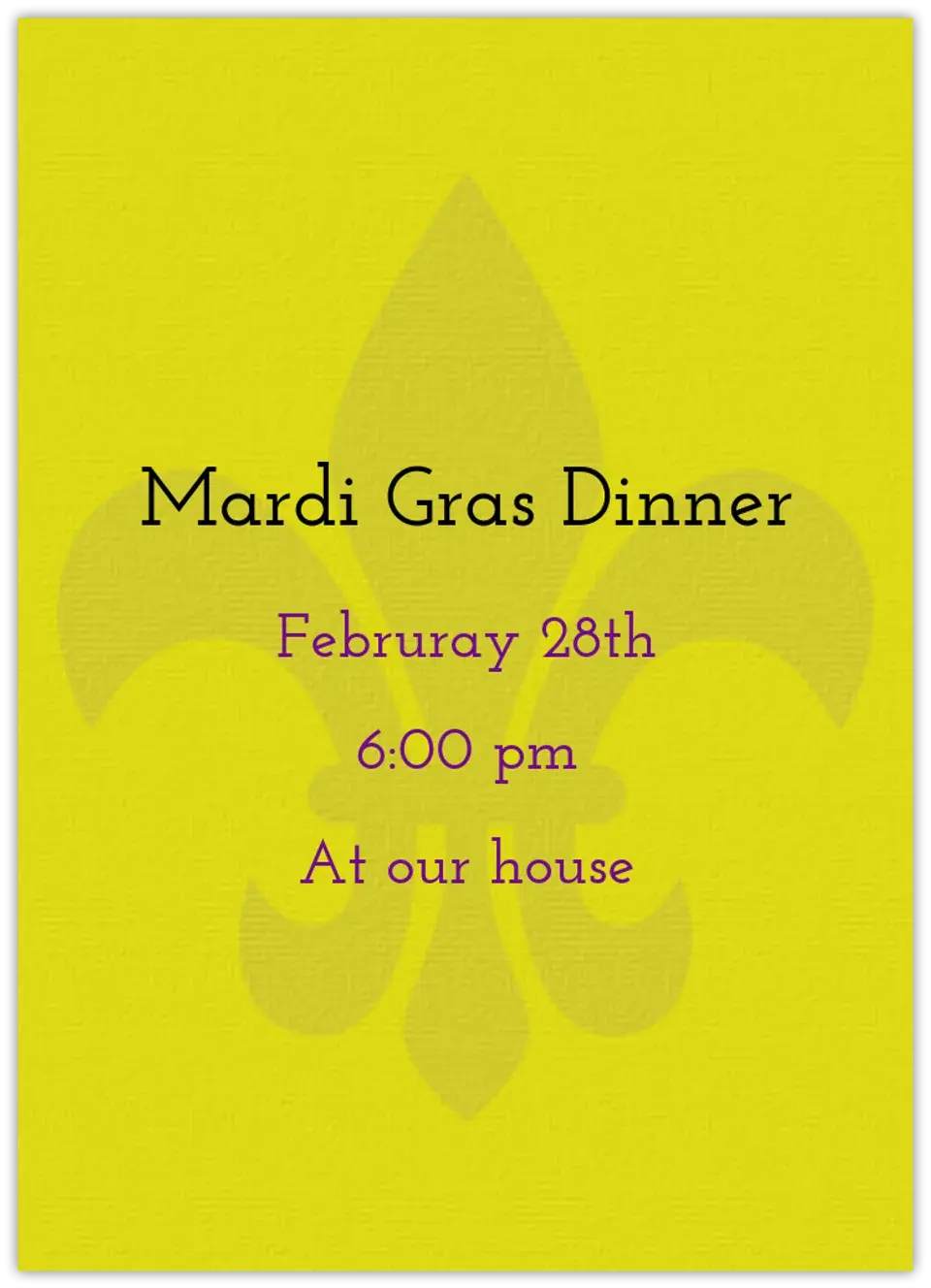 Mardi Gras Yellow card