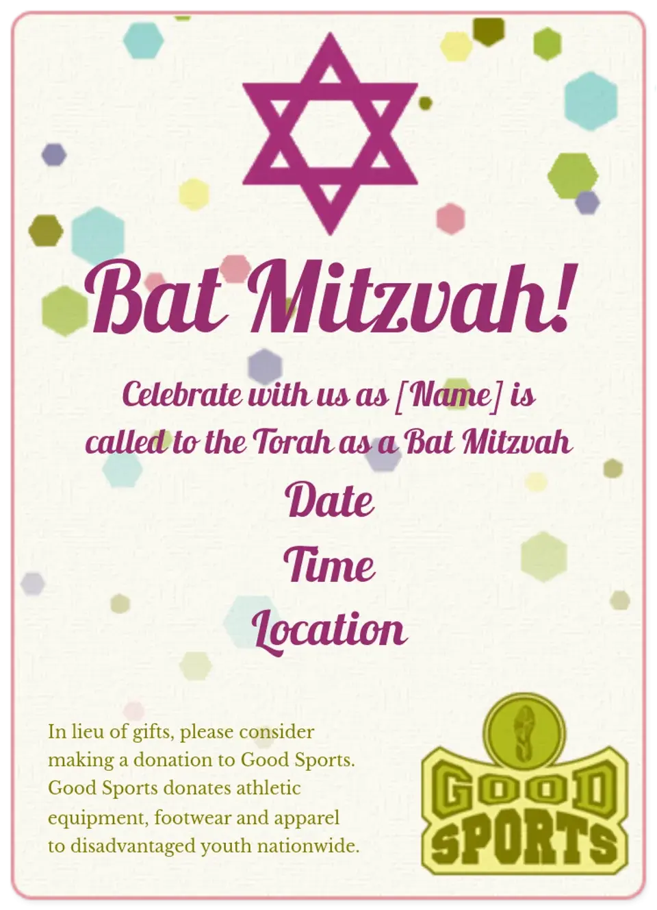 Good Sports | Bat Mitzvah card