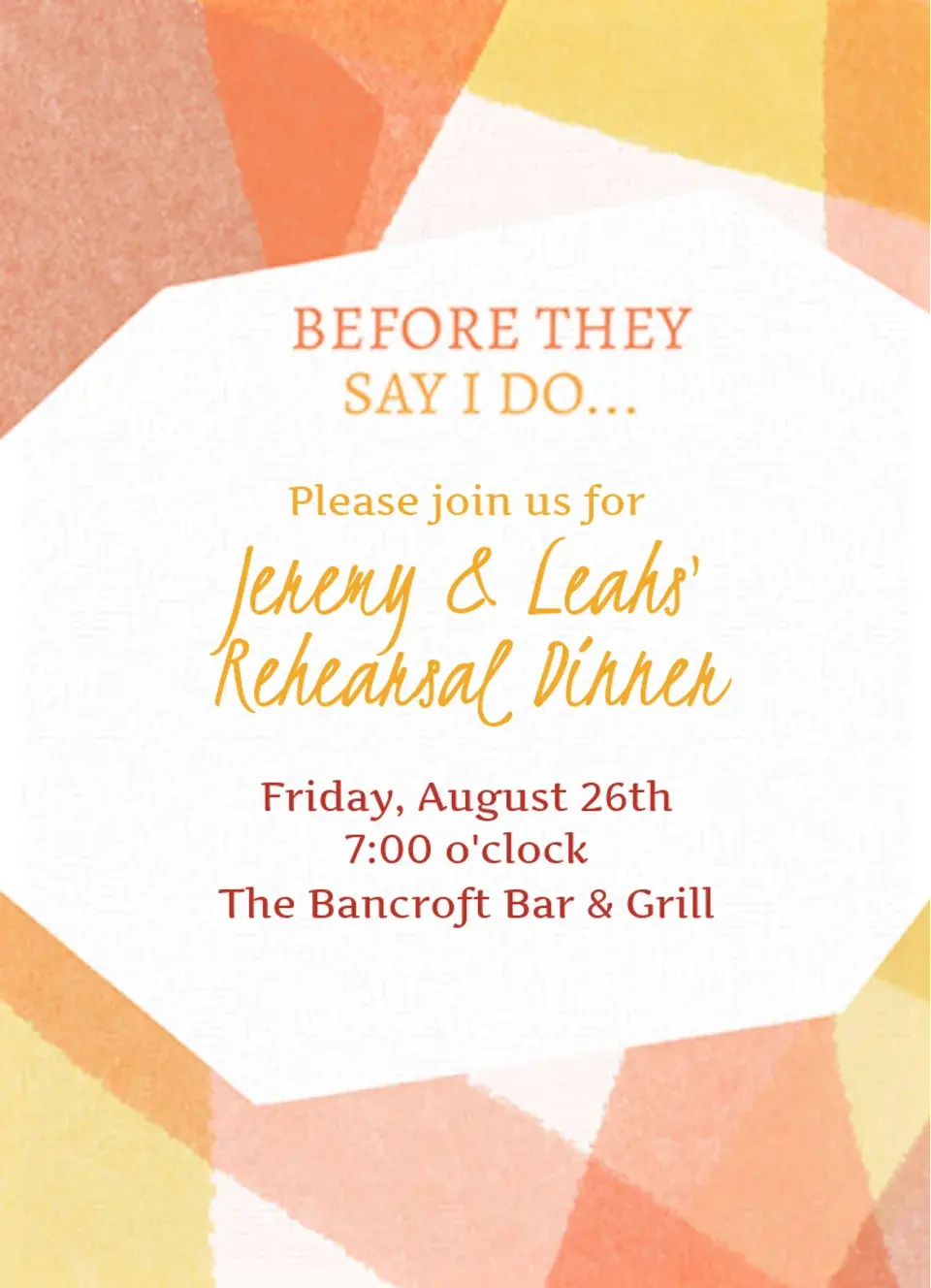 Simple Rehearsal Dinner card