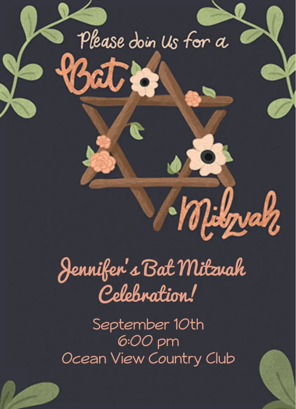 Floral Bat Mitzvah card