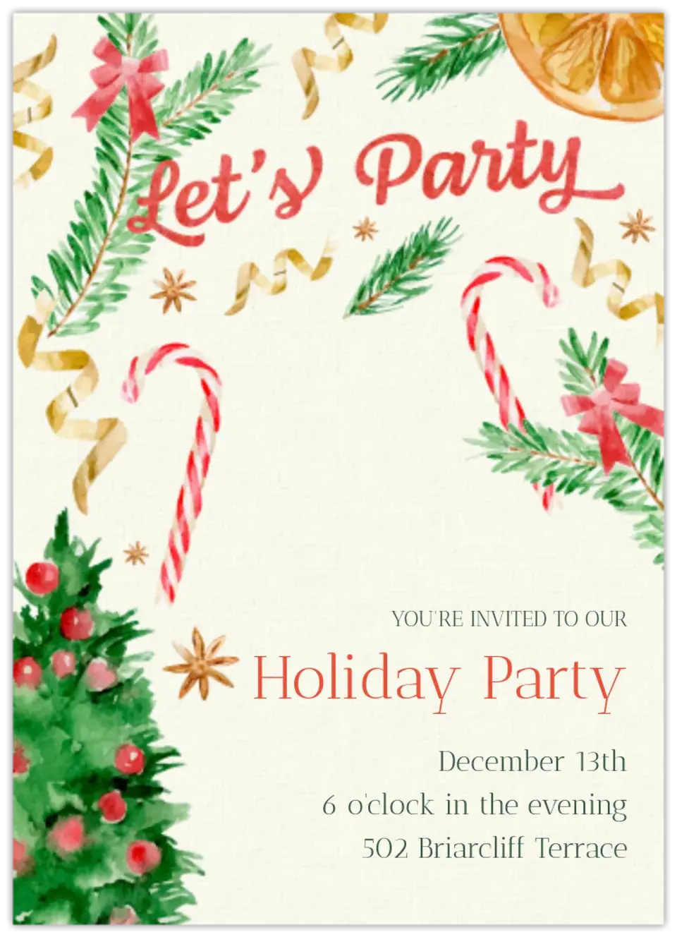 Holiday Party Watercolor card
