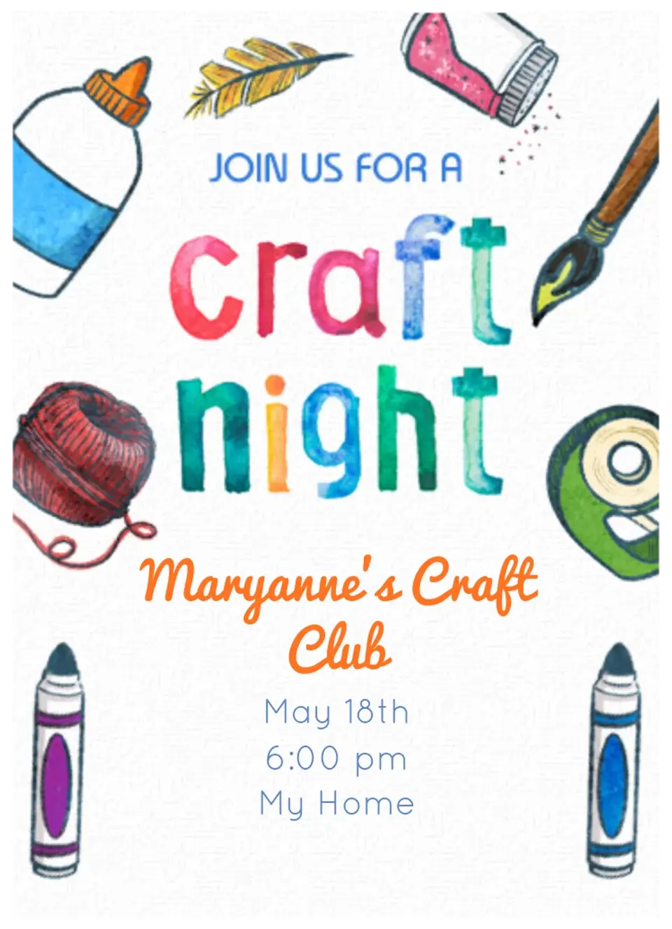 Craft Night card