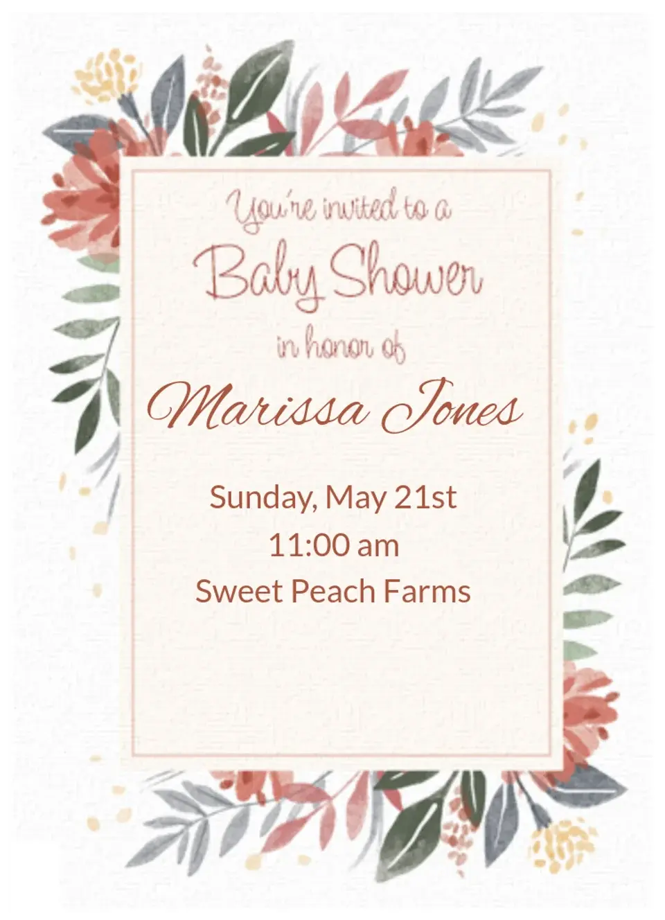 Rust Floral Baby card