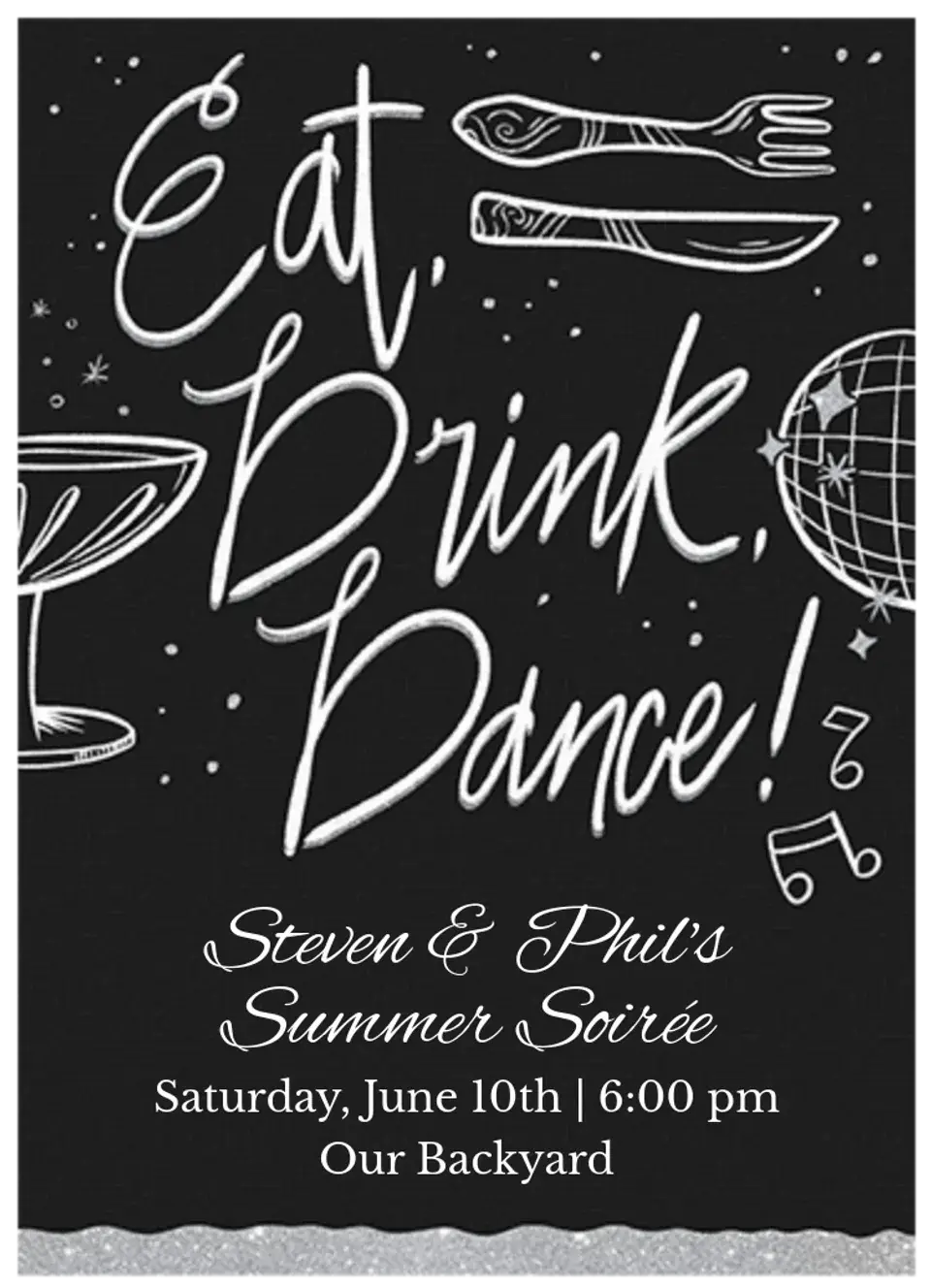 Eat, Drink, Dance card