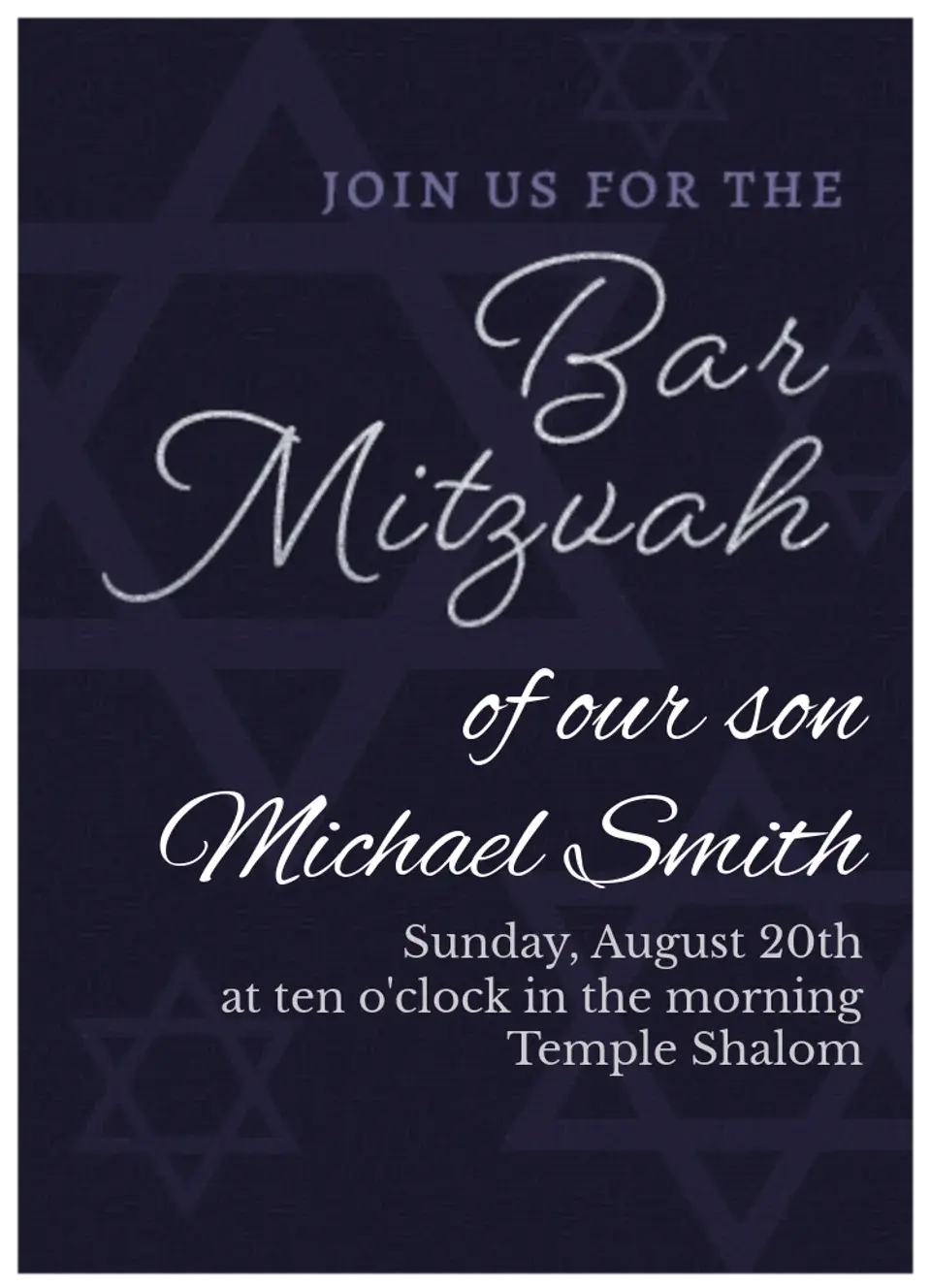 Subtle Star Bar Mitzvah card