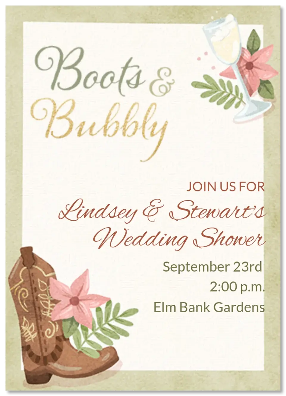 Boots & Bubbly card