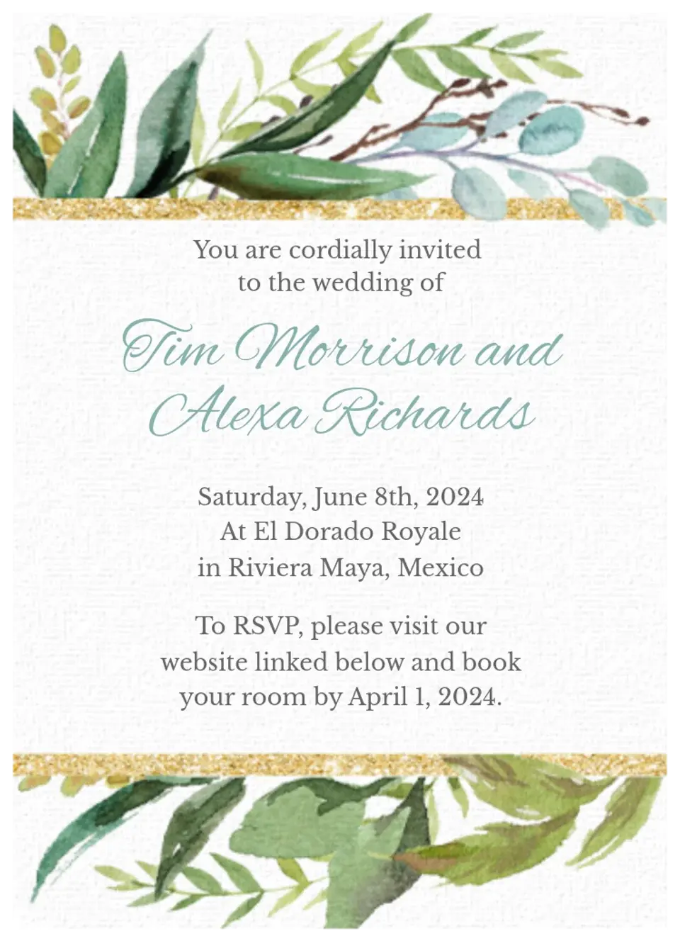Romance Travel Group | Greenery card