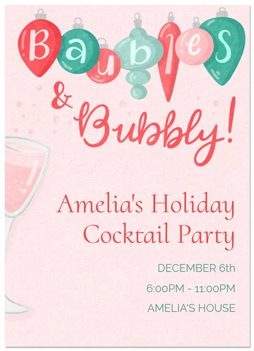 Baubles & Bubbly card